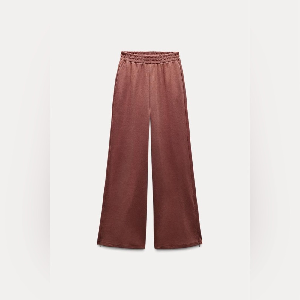 NWOT Zara Soft Mauve Brown Wide Leg Casual Cotton Jogger Trousers Sz L - Picture 7 of 10